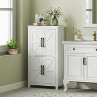 Farmhouse Bathroom Storage Cabinet, Bathroom Floor Cabinet with Barn Doors and Adjustable Shelf, White