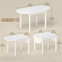 Solid Wood Kitchen Table, Drop Leaf Tables for Small Spaces, Folding Dining Table, White