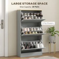 Modern Shoe Storage with 3 Flip Drawers and Adjustable Shelves, Shoe Cabinet Organizer for 12-18 Pairs of Shoes, Grey