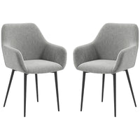 Dining Chairs Set of 2, Velvet-look Fabric Upholstered Kitchen Chairs with Backrest, Armrests and Steel Legs, Dark Grey
