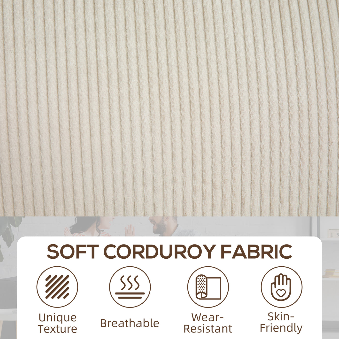 Three Seater Sofa, Fabric 3 Seater Couch with Spring Cushion and Cup Holders for Living Room, Bedroom, Cream White