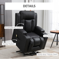 Power Lift Recliner Chair for Elderly, PU Leather Electric Recliner Chair with Footrest, Remote Control, Side Pockets and Cup Holders for Living Room, Black