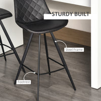 Set of 2 Microfiber Cloth Bar Stools, Multi-functional Kitchen Stools, Bar Chair with Metal Leg Padded Cushion Seat for Dining, Black