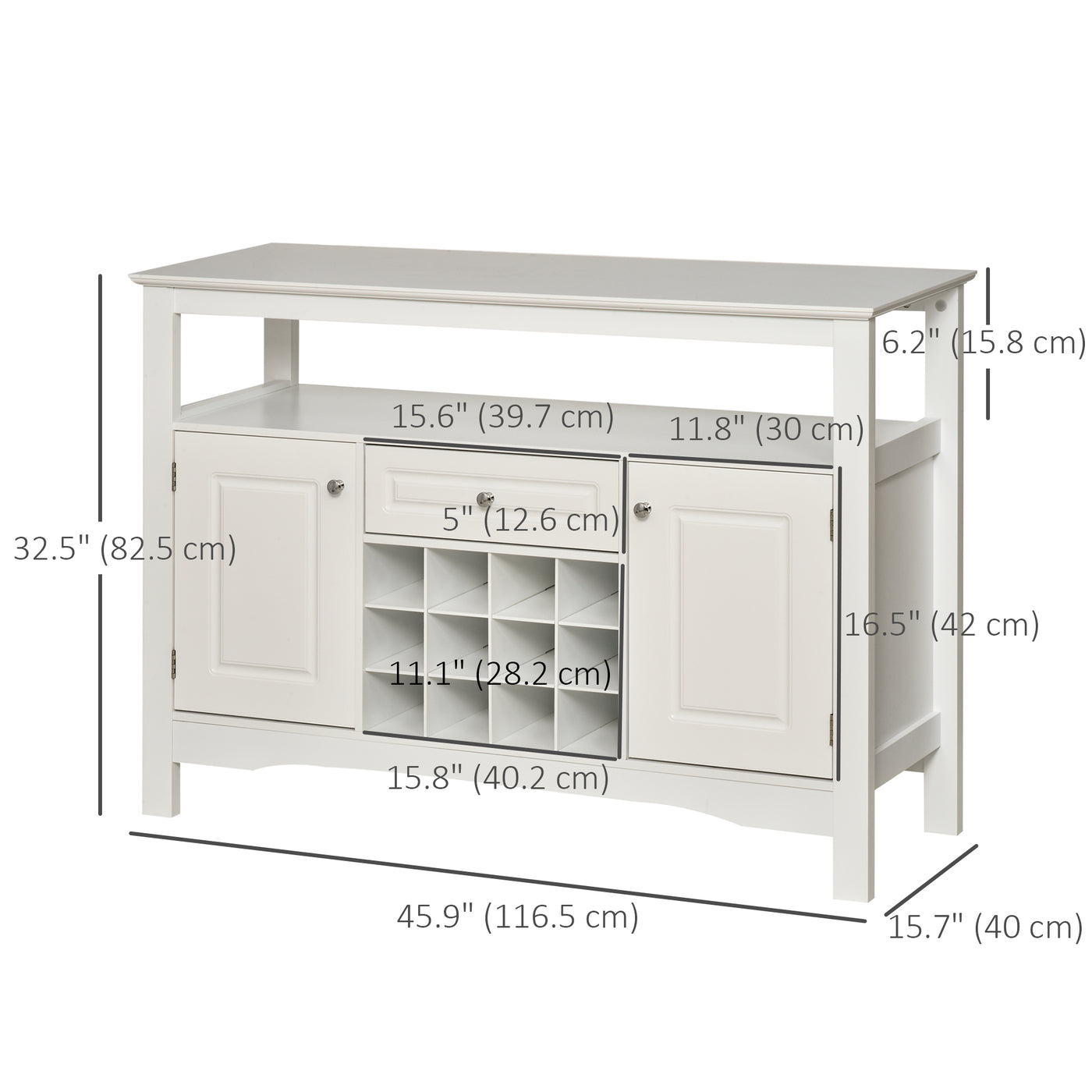 Modern Kitchen Buffet Bar Cabinet Storage Sideboard Dining Server with Drawer & 12-Bottle Wine Rack for Living Room, White