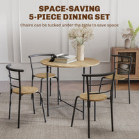 5 Piece Dining Table Set, Space Saving Round Dining Set for 4 with Metal Frame for Small Spaces, Natural