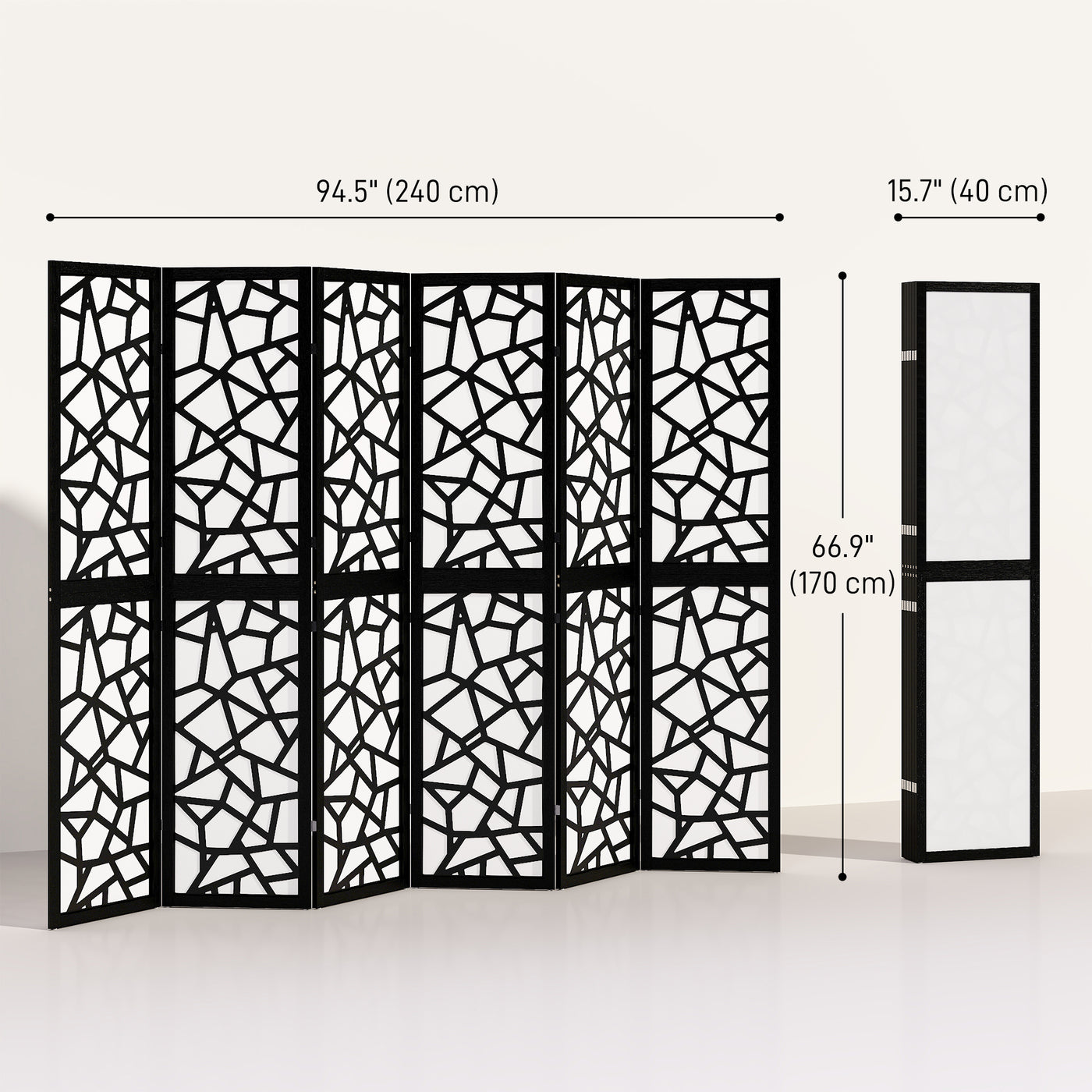 6 Panel Room Divider, 5.6 FT Lightweight Folding Privacy Screen with Geometric Pattern for Living Room, Bedroom, Black