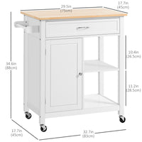 Rolling Kitchen Cart with Wood Top and Drawer, Kitchen Island on Wheels for Dining Room, White