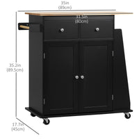Rolling Kitchen Island Trolley Storage Cart with Rubber Wood Top, 3-Tier Spice Rack, Towel Rack Home Kitchen Carts, Black