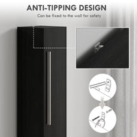 Freestanding Tall Bathroom Storage Cabinet with Adjustable Shelves, Bathroom Organizer, Black Wood Grain
