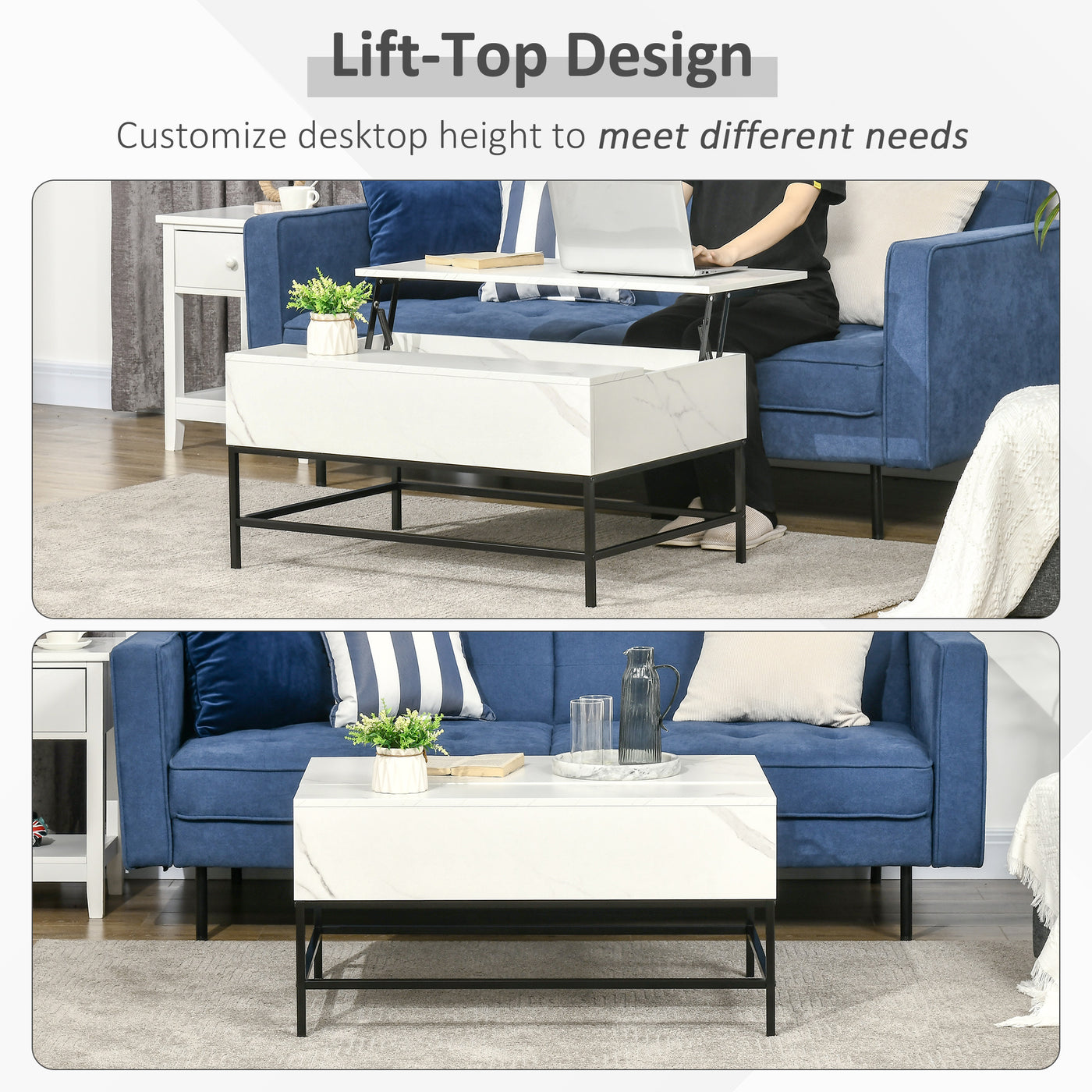 Lift Top Coffee Table with Hidden Storage Compartment Lift Tabletop Center Table for Living Room, White