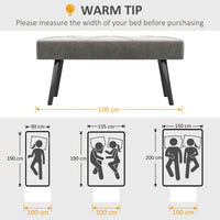 39 Inches Upholstered Bedroom Bench, Modern End of Bed Bench with Steel Legs, Grey
