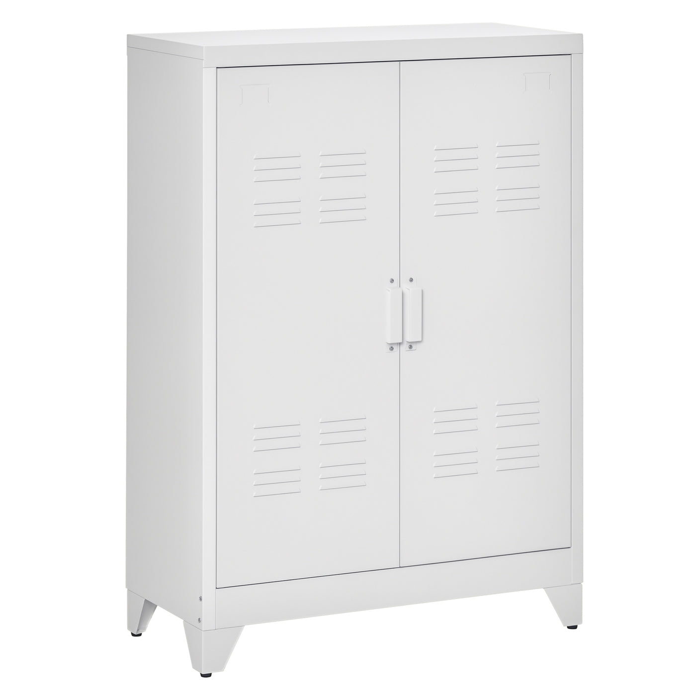 Metal Storage Cabinet, Industrial Sideboard Buffet Cabinet with 2 Louvered Doors, Adjustable Shelves, White