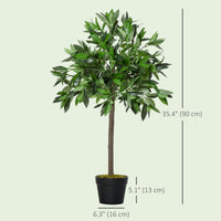 3FT Artificial Laurel Tree Set of 2, Lifelike Fake Plant with 564 Leaves, Potted Fake Plant for Home Office Decor, Green
