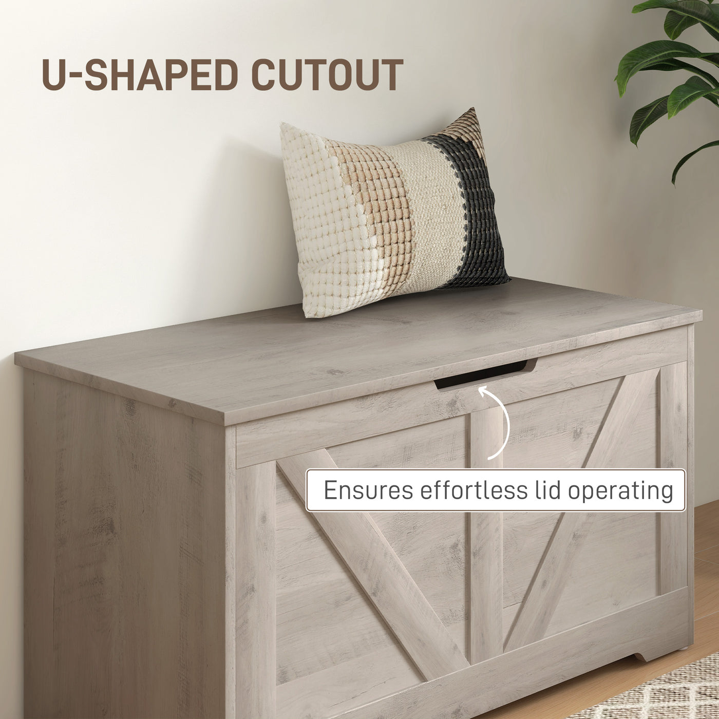 31.5 Inches Storage Chest, Storage Trunk with 2 Safety Hinges for Living Room, Grey Wood Grain