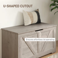 31.5 Inches Storage Chest, Storage Trunk with 2 Safety Hinges for Living Room, Grey Wood Grain