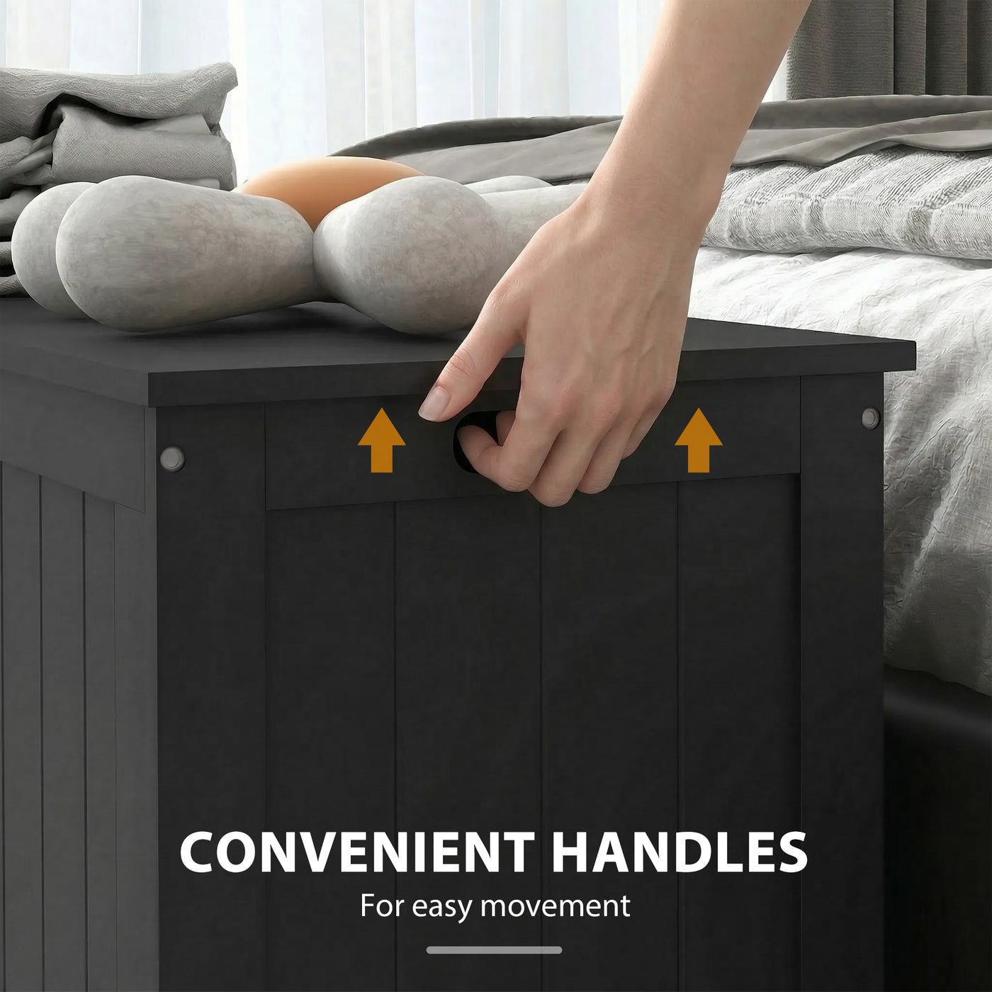 Storage Trunk with 2 Safety Hinges, Modern Entryway Bench with Side Handles, Storage Chest for Living Room, Black