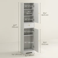 67" Tall Bathroom Cabinet, Slim Bathroom Storage Cabinet with 2 Doors, Drawer and Adjustable Shelf, White Wood Grain