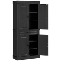 71" Freestanding Kitchen Pantry with 4 Doors and 2 Cabinets, Tall Storage Cabinet for Kitchen, Distressed Black