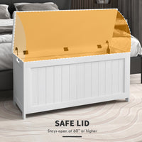 Storage Trunk with 2 Safety Hinges, Modern Entryway Bench with Side Handles, Storage Chest for Living Room, White