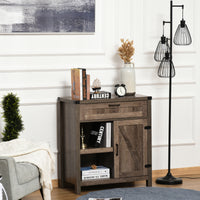 Rustic Barn Door Storage Cabinet Modern Farmhouse Buffet Sideboard for Kitchen & Dining Room  Dark Oak