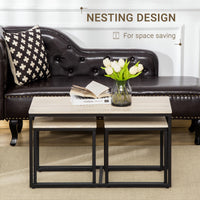 Nesting Coffee Table Set of 3, Modern End Tables with Black Metal Frame for Living Room Home Furniture, Natural