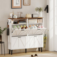 Shoe Storage Cabinet with 4 Flip Drawers, Farmhouse Narrow Shoe Cabinet, Holds Up to 24 Pairs, White