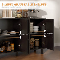 Kitchen Sideboard Cabinet with 4 Barn Doors and 2 Adjustable Shelves, Buffet Table for Living Room, Hallway, Black