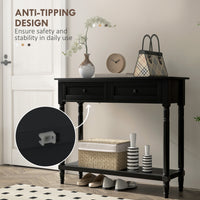 Hallway Console Table, Modern Entryway Table with 2 Drawers, Storage Shelf, Turned Legs for Living Room, Bedroom, Black