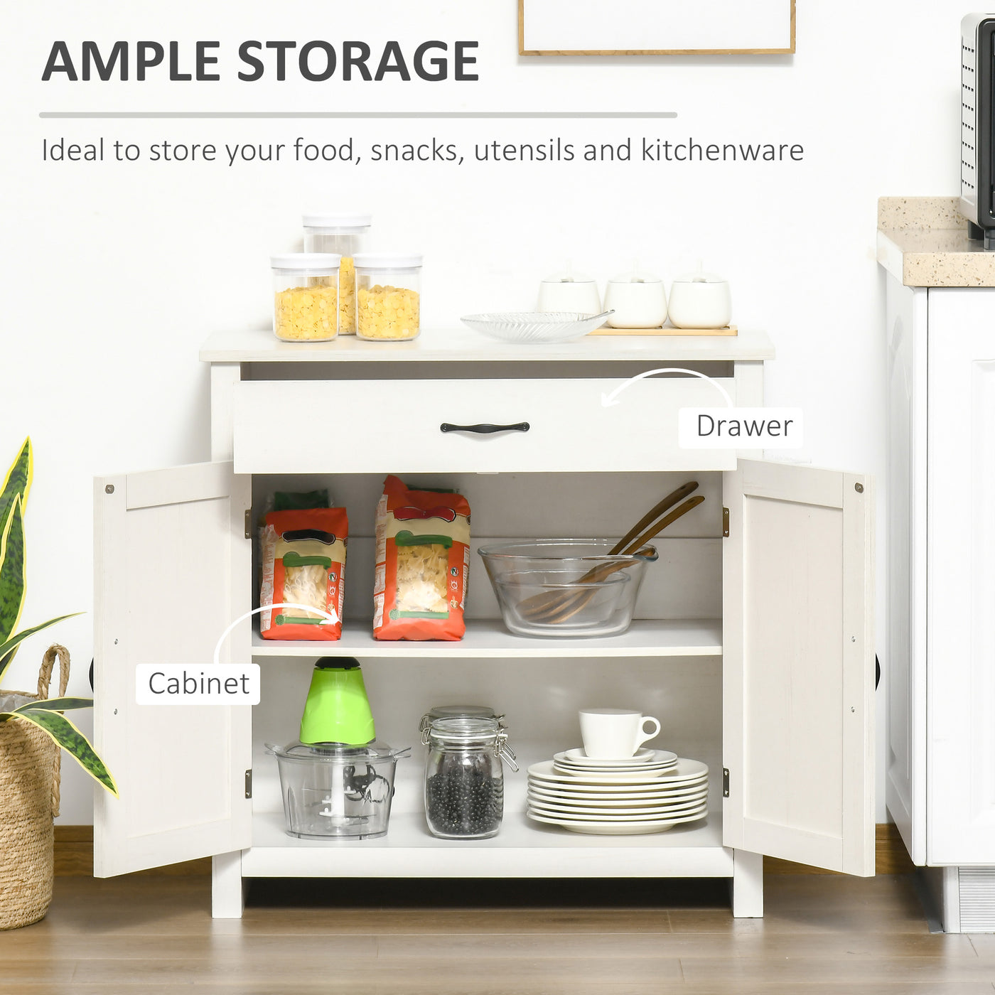 Farmhouse Sideboard Buffet Cabinet, Storage Cabinet with Barn Doors, Distressed White