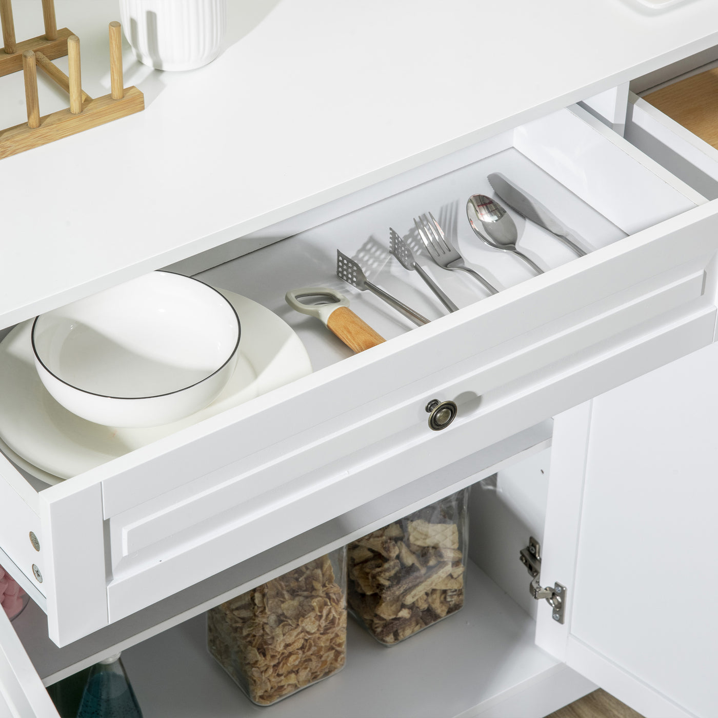 Modern Sideboard Cabinet, Buffet Cabinet with 2 Drawers and Adjustable Shelves, Buffets Tables for Dining Room, White