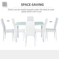 5-Piece Rectangular Glass Kitchen Table and Chairs with Metal Frame and Faux Leather Upholstery for Dining Room, White