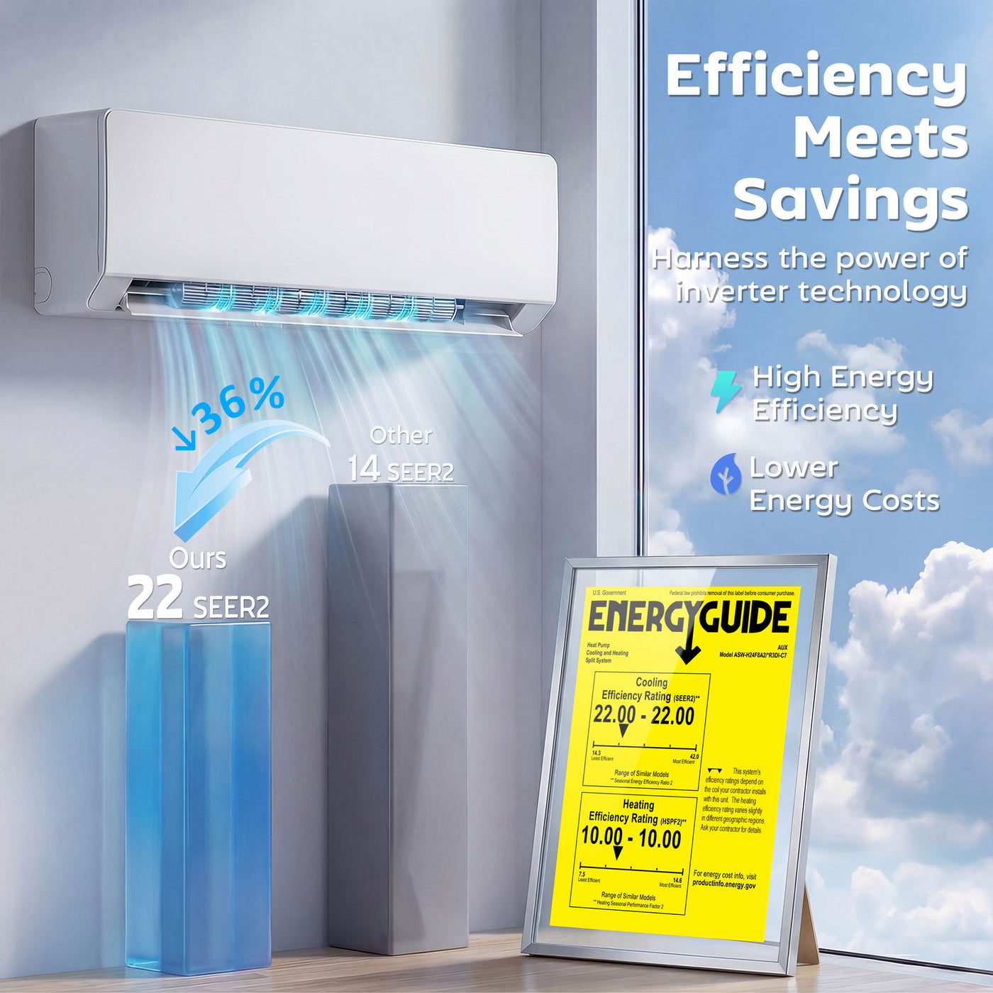 23000 BTU Mini Split Air Conditioner, 22 SEER2 230V Wifi Enabled Inverter AC Unit & Heat Pump Cools up to 1500 Sq. Ft