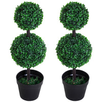 2 Ball Topiary Tree in Pot for Home Decor Set of 2, Artificial Plant for Home Office, Living Room Decor, Dark Green