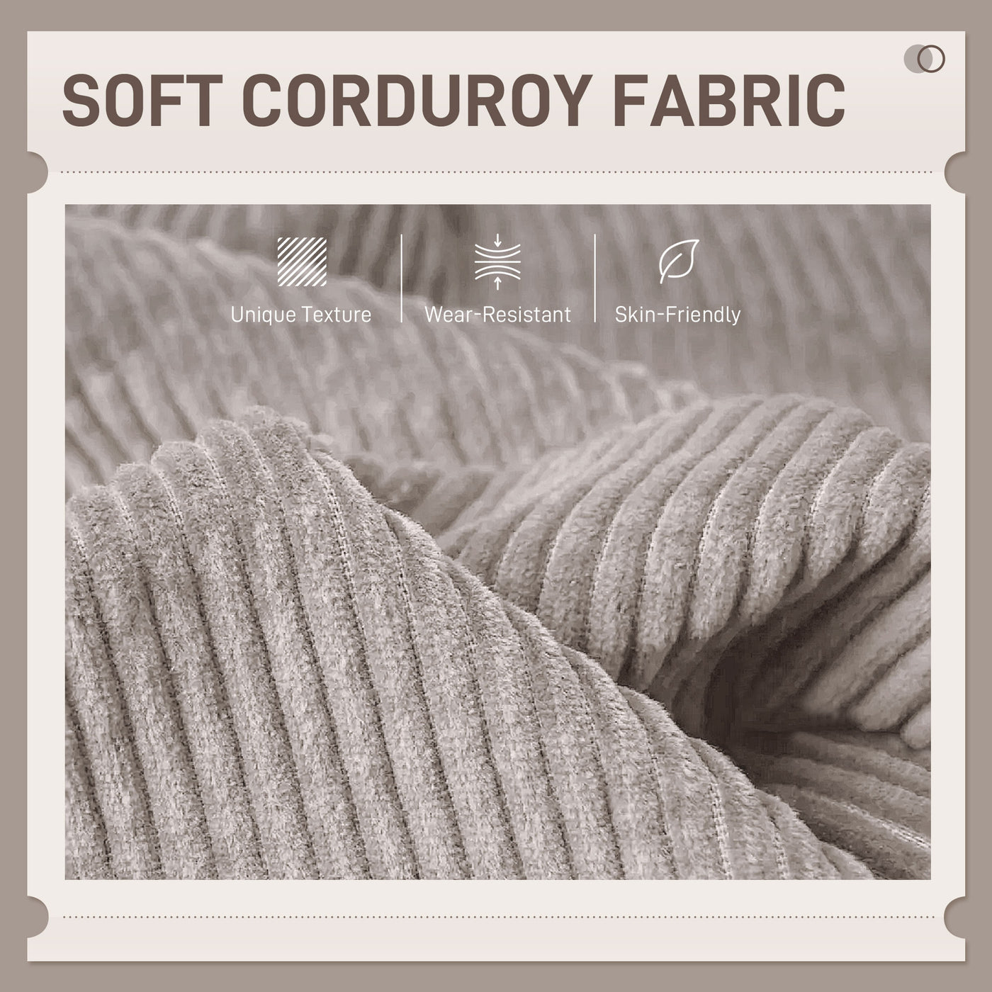 Modern Couch, 3 Seater Sofa, Corduroy Loveseat with Rubberwood Legs and Extra-Wide Seat, Light Grey