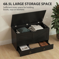 31.5 Inches Storage Chest, Storage Trunk with 2 Safety Hinges for Living Room, Black Wood Grain