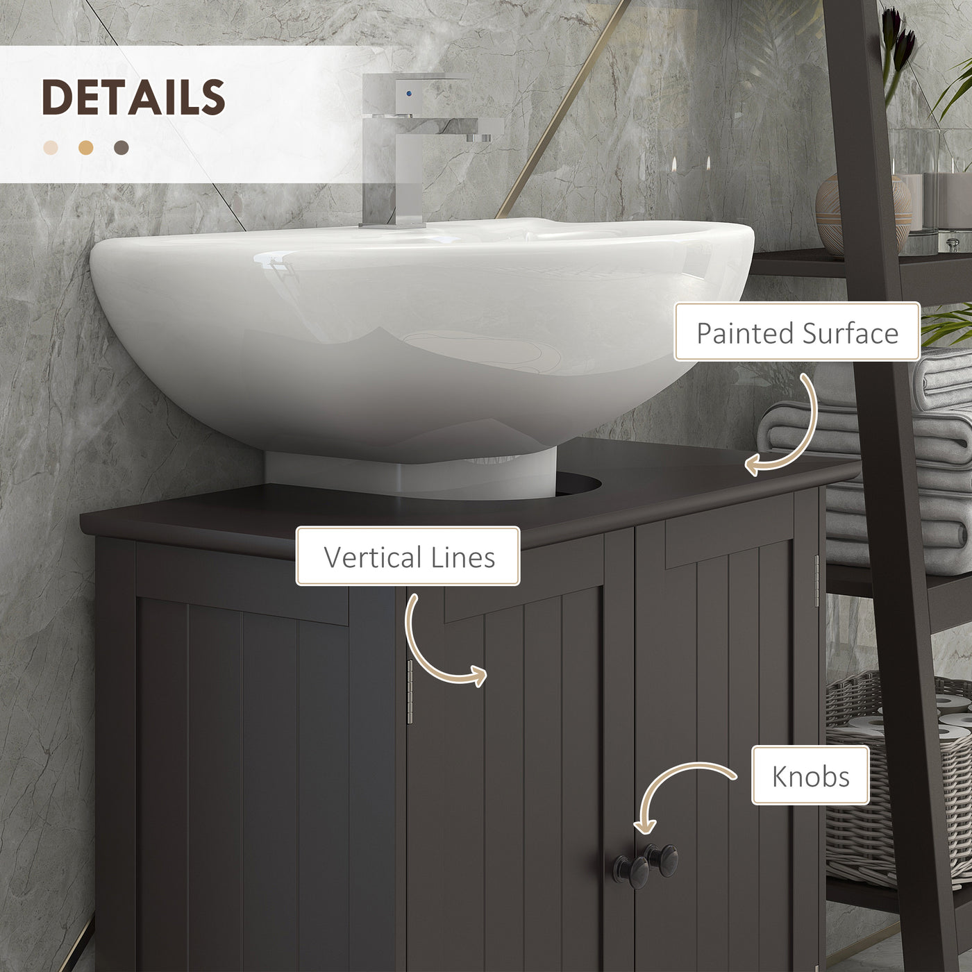 Bathroom Vanity, 24" Pedestal Sink Bathroom Vanity Furniture with 2 Doors and Shelf, Coffee