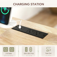 Kitchen Island on Wheels with Wood Drop Leaf, Charging Station, Rolling Kitchen Cart with Adjustable Shelf, White