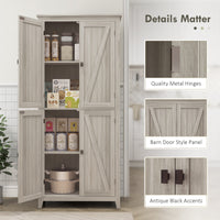 72" Freestanding Storage Cabinet, Kitchen Pantry Cabinet with Doors and Shelves for Dining Room, Grey