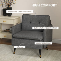 Accent Chair, Upholstered Armchair with Tufted Back Cushion and Steel Legs for Living Room, Bedroom, Dark Grey