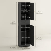 67" Tall Bathroom Cabinet, Slim Bathroom Storage Cabinet with 2 Doors, Drawer and Adjustable Shelf, Black Wood Grain