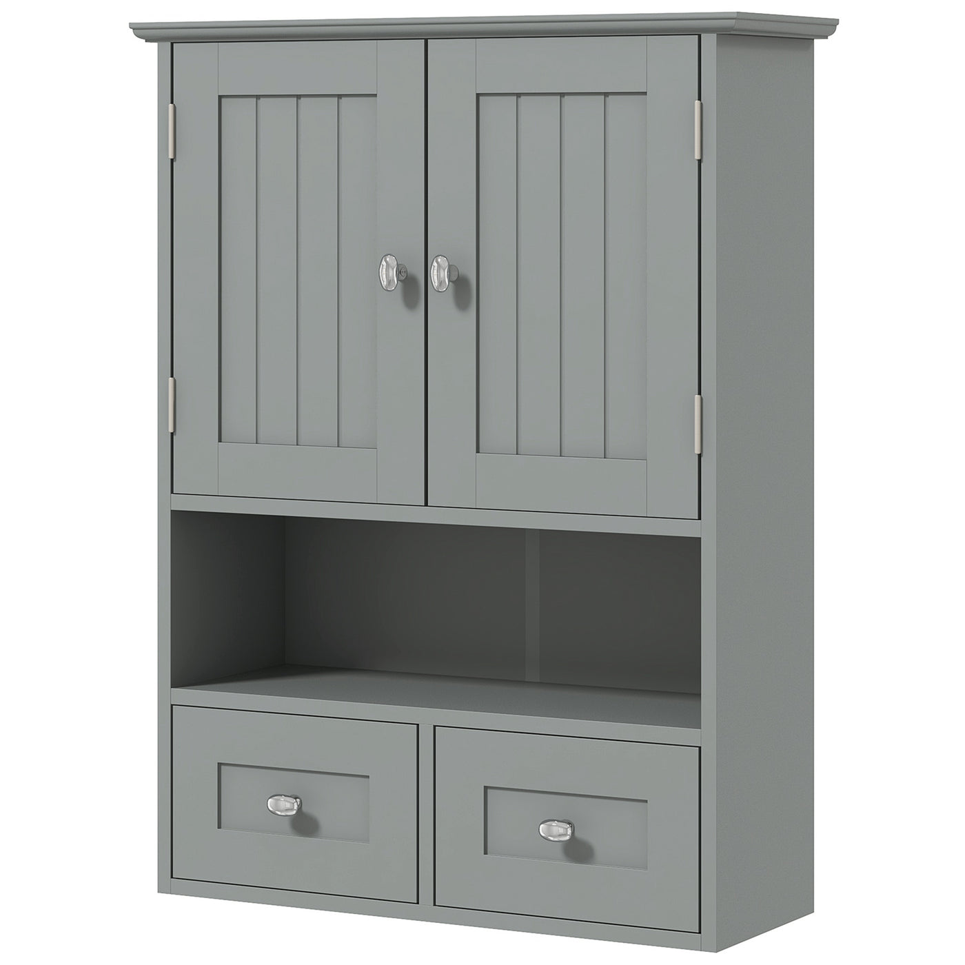 Bathroom Wall Cabinet with 2 Drawers, Modern Medicine Cabinet with 2 Doors and Open Shelf, Over the Toilet Storage Organizer for Living Room, Kitchen，20" x 7" x 26", Grey