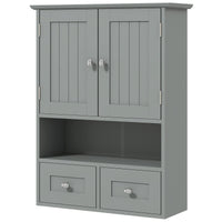 Bathroom Wall Cabinet with 2 Drawers, Modern Medicine Cabinet with 2 Doors and Open Shelf, Over the Toilet Storage Organizer for Living Room, Kitchen，20" x 7" x 26", Grey