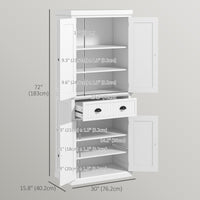 72" Kitchen Pantry, Freestanding Storage Cabinet with Adjustable Shelves, Drawer, Doors, Anti-tip Design, White