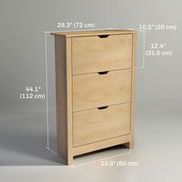 Shoe Storage Cabinet with 3 Flip Drawers and Adjustable Shelves for 12-18 Pairs of Shoes, Natural Wood