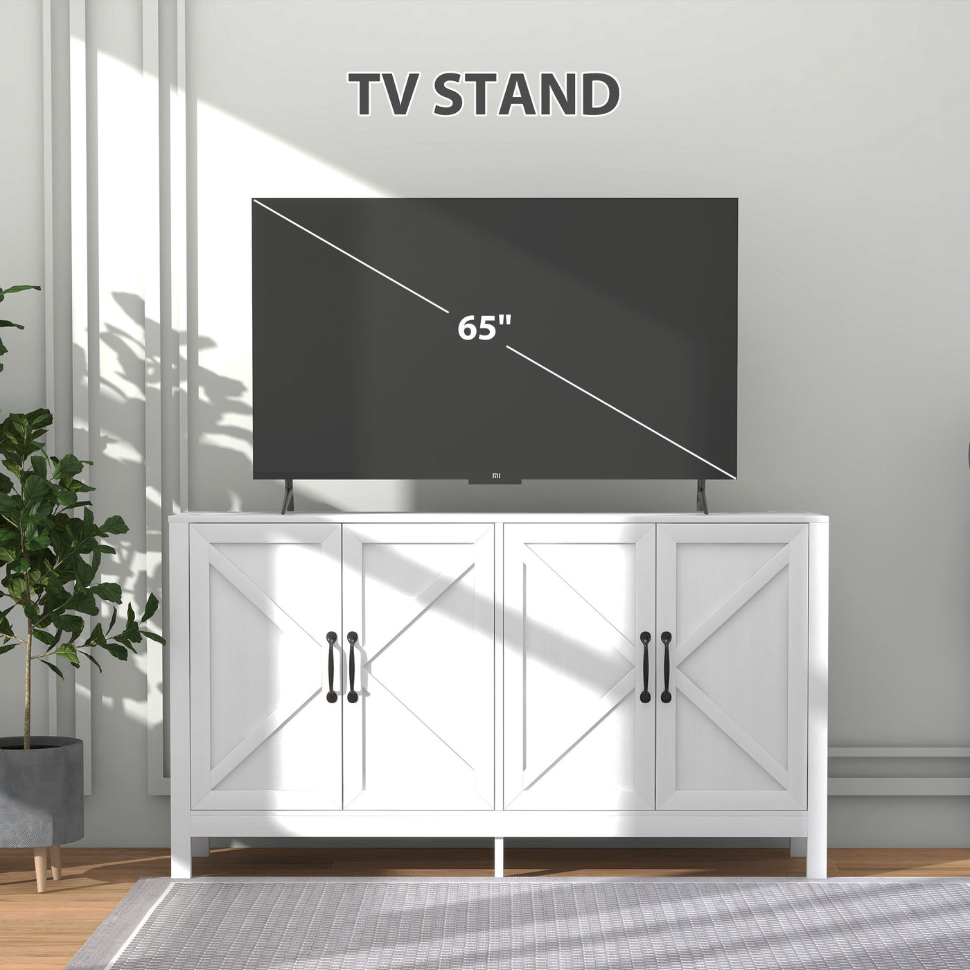 Sideboard Buffet, Storage Cabinet with Barn Door and Adjustable Shelf, TV Stand for TVs up to 65 Inches, White