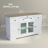 Sideboard Buffet Cabinet with Storage, Coffee Bar Cabinet with Glass Doors and Adjustable Shelves, Distressed White
