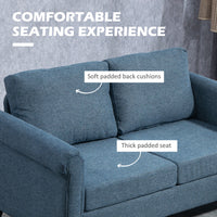 Vintage Loveseat, Upholstered Love Seat Furniture, Fabric 2 Seater Sofa with Rolled Arms, Rubber Wood Legs, Dark Blue