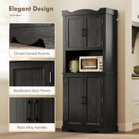 73" Kitchen Pantry Cabinet, Freestanding Kitchen Hutch with 12 Door Shelves, Adjustable Shelves, Microwave Stand, Black