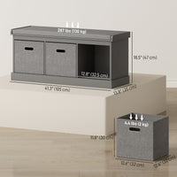 Shoe Storage Bench with Seat, Entryway Bench Seat with Cushion, 3 Fabric Drawers for Hallway, Dark Grey