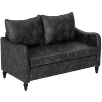 55" Loveseat Sofa, Small 2 Seater Couch with Solid Wood Legs, Modern PU Leather Upholstered Sofa for Small Spaces, Grey